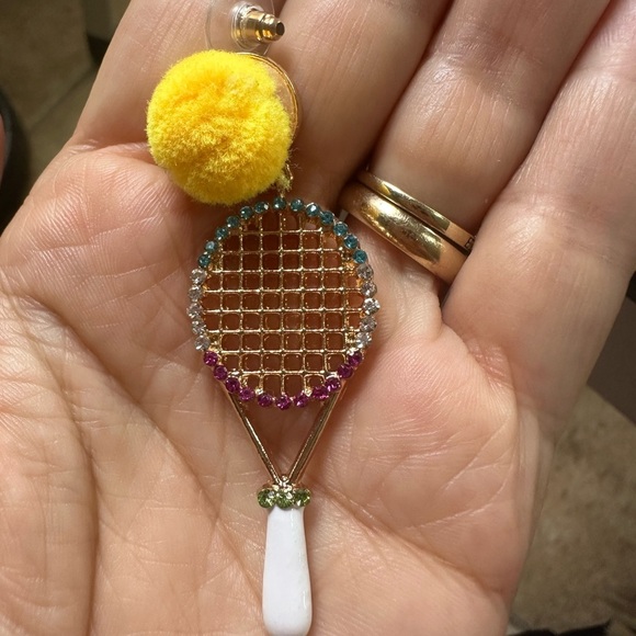 Creative Tennis Racket Statement Earrings 2021 New Woman Trend Hairball - Picture 6 of 6